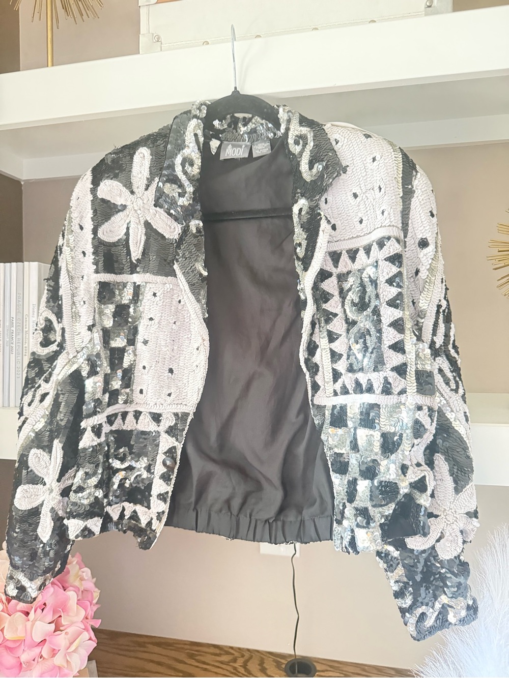 Vintage MODI Black & White Sequin Embellished Crop Blazer